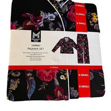 Members Mark Womens Size X-Small Pajamas Notch Collar Button Shirt Pants Set 0-2