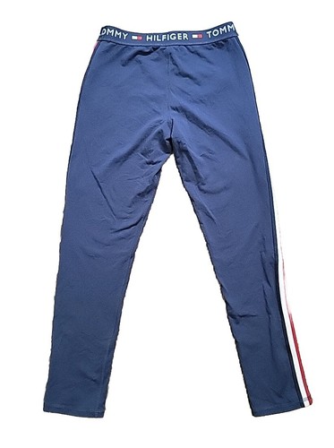 Tommy Hilfiger Legging Stretch Track Pant Girl Xl 16 Logo Waist Side Stripe Blue - Picture 3 of 13
