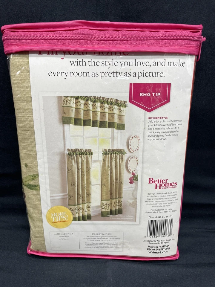 Vintage Better Homes and Gardens Conjunto de 2 Camadas de Cozinha Olive Valance 60x36” Novo - Imagem 3 de 3