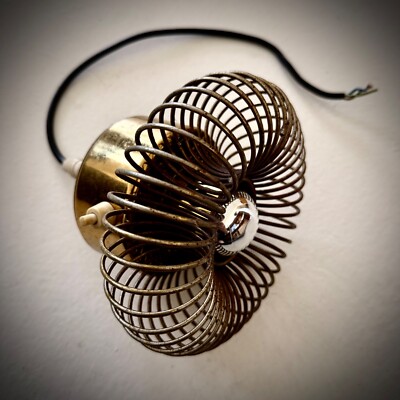 Vintage Brass Cage Light Fixture   Industrial Mid-Century Wall / Ceiling Lamp