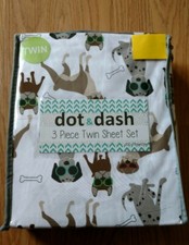 DOT  DASH Twin Sheet Set Dogs with Sunglasses Bones 3 Piece Set Boys NEW NIP