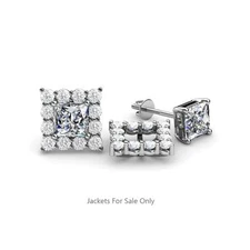 White Sapphire Halo Jacket Cut Stud Earrings 0.76 ct tw in 14K Gold JP:39476