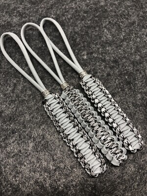 550 Paracord Knife Lanyard 3pk Gutted Gray & Titanium Cord Metal Beaded