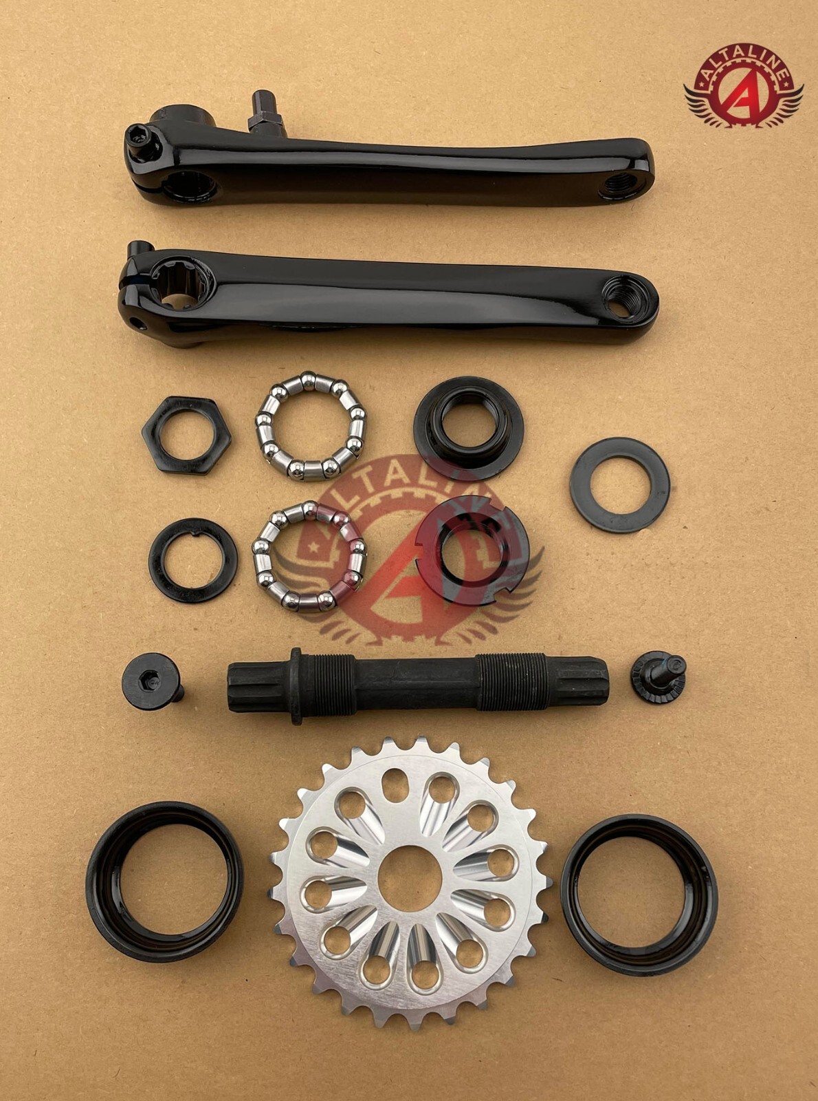 AltaLine 3 PC BICYCLE Black CRANKSET BEACH CRUISER BMX MTB w