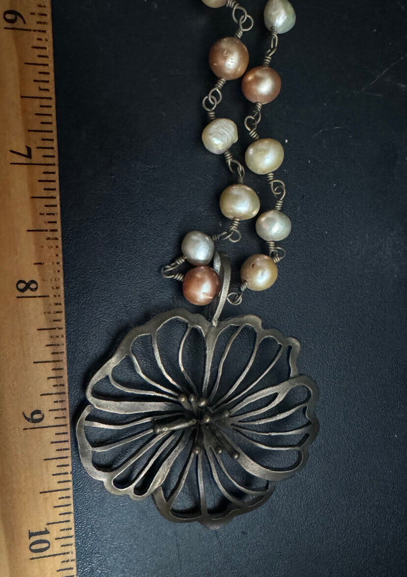 Extasiaビンテージネックレス Vintage Extasia necklace - bronze color chain flower pendant faux