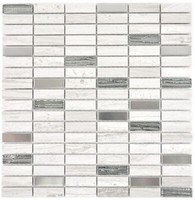 Riemchen Rechteck Mosaikfliesen Glasmosaik StäBchen Edelstahl Grauweiß Silber B
