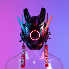 Red Cyberpunk Helmet Glowing Mask Halloween Cosplay Costume 2077 Breathable
