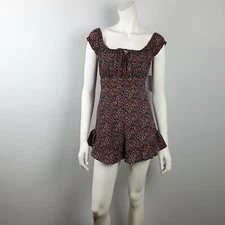 Mooloola Size 6 Short Playsuit Romper Black Floral Cap Sleeves Frill Ruffle Hem