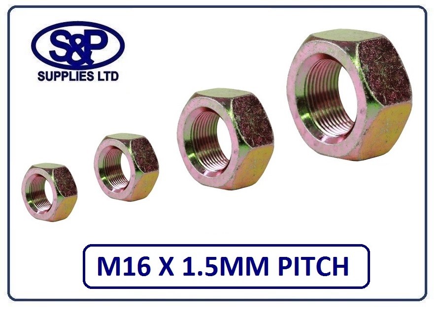 つねです M16 FINE PITCH 1.5MM HEX FULL NUT 16MM ZINC YELLOW PLATED M16 X