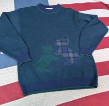 Vintage Pendleton 100% Wool Sweater L Blue Scottie Dog Embroidered USA Made