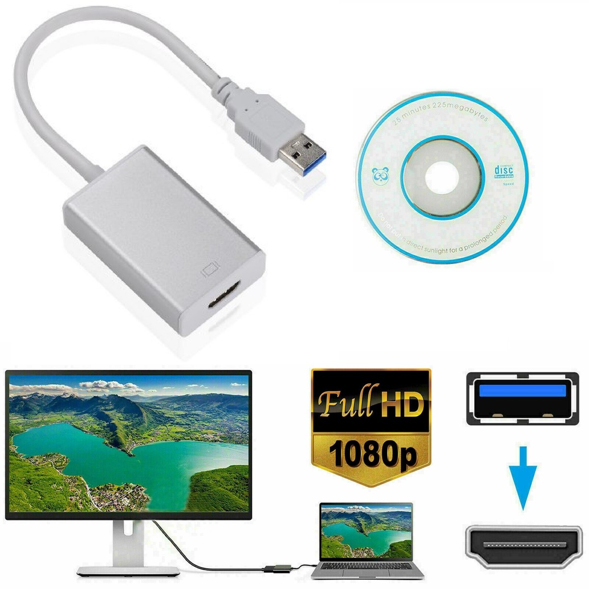 Adattatore USB 3.0 A HDMI 1080P - Convertitore Video Per PC A TV / Monitor