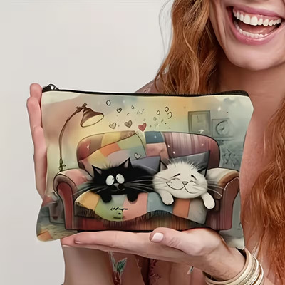 Süße Katzen auf Sofa Canvas Make-up Tasche Reißverschluss Reise Organizer Urlaub Tasche