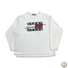 Vintage Tommy Hilfiger Sweatshirt Mens Large White Tommy Jeans Flag 90s Pullover