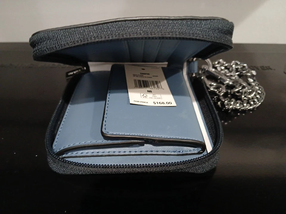 Cartera Michael Kors Cooper Ombre Cremallera Alrededor Con Cadena MK Azul Denim Foto 4 de 4