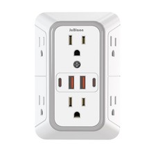 US Multi Plug Wall Socket Power Strip 6 AC Outlets 4 USB Ports Type-C  Type-A 