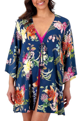 Jantzen Women's Tie Front Woven Cover-Up FlrlEnchantment