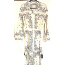 Tory Burch Paisley Cotton Voile Maxi Kaftan Dress Black White Bandana Print, L