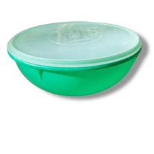 Vintage Tupperware 12 Cup Green Mixing Bowl with Lid Made in USA Retro 1980s