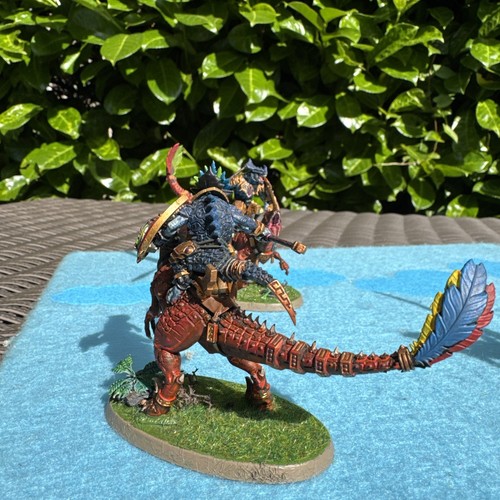 Saurus Scar-Veteran on Aggradon + 3 Aggradon Lancers Warhammer Seraphon Painted - Picture 8 of 19
