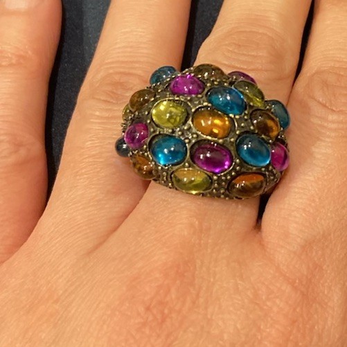 multicolor multi-stone dome ring, a cluster / coc… - image 1