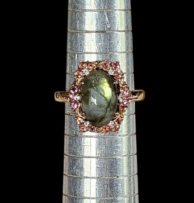 Stauer Finnischer Labradorit Turmalin Gold 925 Sterling Silber Ring Gr. 7,5 3 g