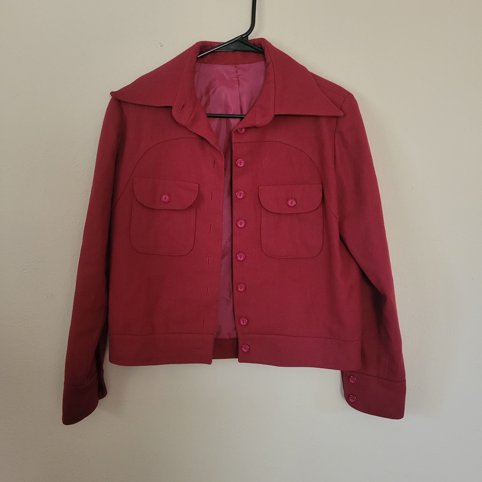 Womens Wool Jacket Solid Red Size Small Button Up… - image 1