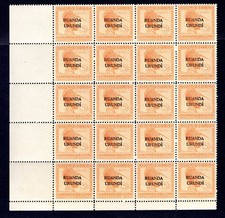 1924 RUANDA URUNDI OVERPRINT BELGIAN COLONY  AFRICA  5c Orange MNH Block of 20