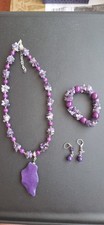 Amethyst chip and beaded set - necklace bracelet earrings chunky