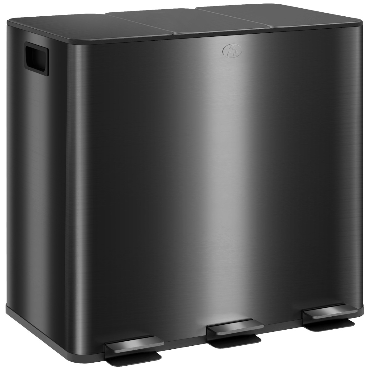 HOMCOM 3 x 15L Triple Kitchen Bin Pedal Bin for Recycling and Waste - Black