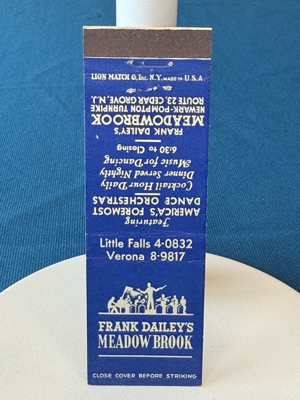 Frank Dailey’s Meadowbrook Cedar Grove New Jersey VTG Matchbook Cover 1809