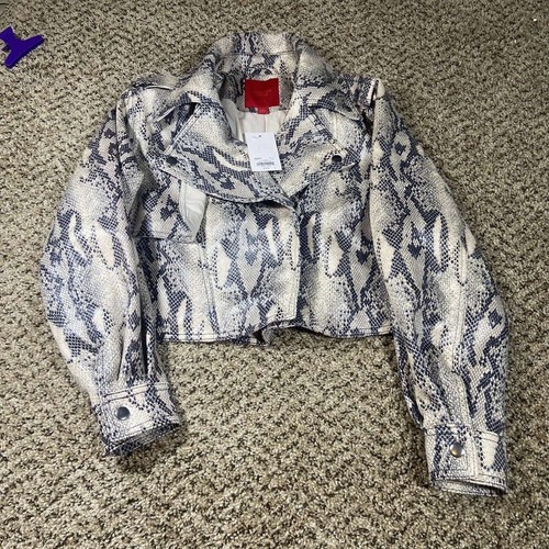 NUEVO CON ETIQUETAS Chaqueta Jennifer Lopez Mujer XS Piel de Serpiente Suave Vegano Cuero Estampado Moto Crop - Imagen 5 de 7