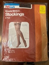 Vintage Miracle Stretch Pantyhose By Pathmark One Size Beige Thigh Highs 2 Pairs