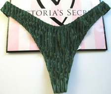 VICTORIA'S SECRET PINK Ribbed Velvet High Leg Thong Panty XL Enchanted Green VS