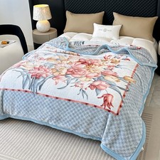 2 Ply Thick Blanket Reversible Floral Dense Fleece Silky Soft Warm Bed Blanket