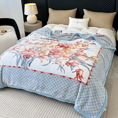 2 Ply Thick Blanket Reversible Floral Dense Fleece Silky Soft Warm Bed Blanket