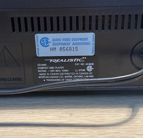 Vintage Realistic CD-5400Compact Disc Player Made In Japan - Tested Super Rare! - Picture 5 of 7