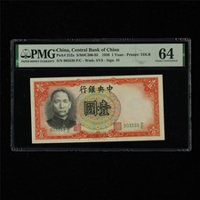 1936 CHINA Central Bank of China 1 Yuan Pick#212a PMG 64 Choice UNC 01