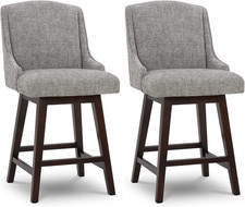 Pebble Grey Counter Height Swivel Barstools - Set of 2, 26" Seat Height