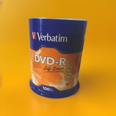VERBATIM Life Series 16X Recordable DVD-R DVDR 4.7GB Branded Logo Disc 100 pack