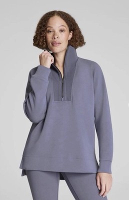 Spanx Air Essentials Air Brushed Half-Zip Sweatshirt NWT XL Pewter Purple Gray