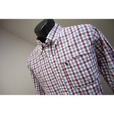 Abercrombie Fitch Button Down Mens Medium Burgundy Blue Plaid Muscle Fit