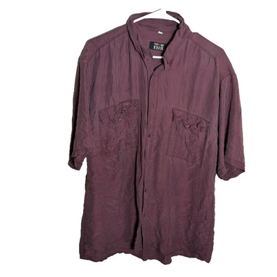 Von Ehr Shirt Men's Large 100% Silk Button-Up Short Sleeve Collared Pocket Top
