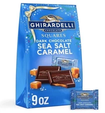 GHIRARDELLI Dark Chocolate Candy SQUARES with Sea Salt Caramel Filling, 9 oz Bag