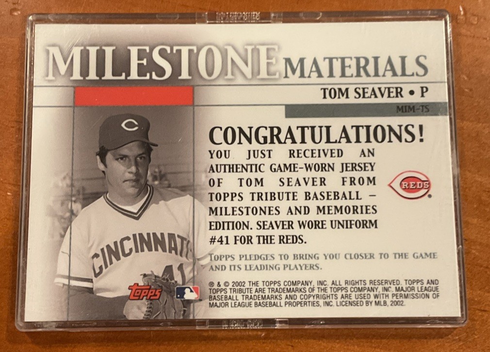 2002 Topps Tribute Milestone Materials Game Used Jersey #TS Tom Seaver Reds HOF view 2