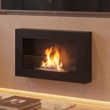 Bioethanol Fireplace Wall Mounted 650x400 Black  Matt with Glass Ventless