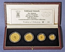 1990 Falkland Islands 4 Coin Commem Gold Proof Set Queen Elizabeth 90th Birth...