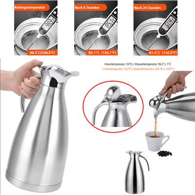 2L Isolierkanne Thermoskanne doppelwandigem Isolierflasche Kaffeekanne 24Stunden