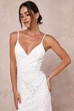 NWT Lulus Everlasting Passion White Sequin Beaded Backless Wedding Dress Small