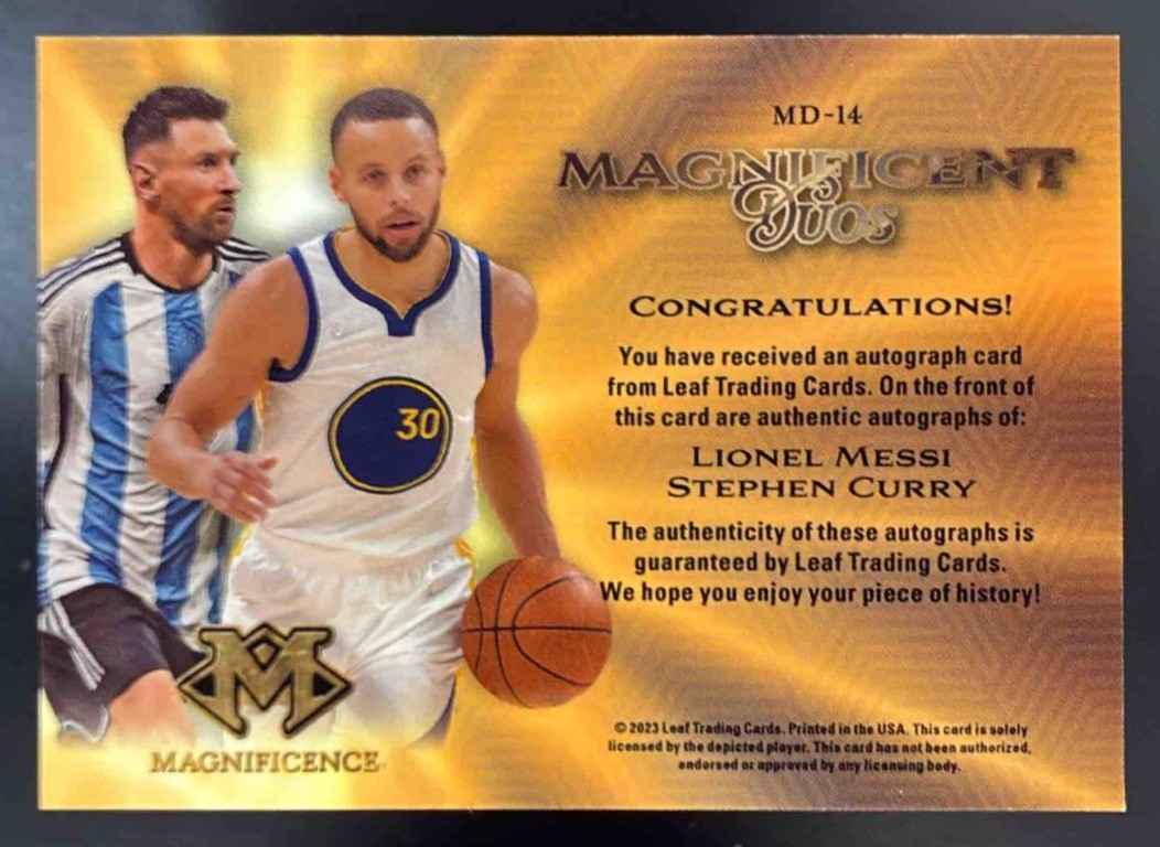 2023 Leaf Magnificence Lionel Messi & Stephen Curry Dual Auto Platinum 5/5 MD-14 view 2