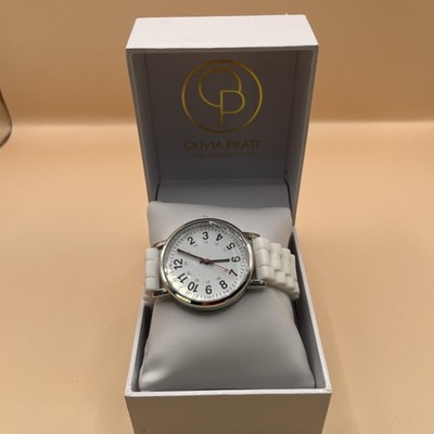 Olivia Pratt Watch White Silicone Band Quartz Analog Needs Battery Boxed